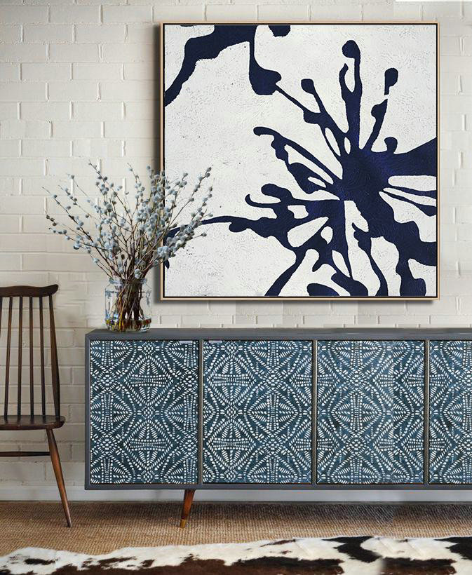 Large Abstract Painting Canvas Art,Hand Painted Navy Minimalist Painting On Canvas,Giant Canvas Wall Art